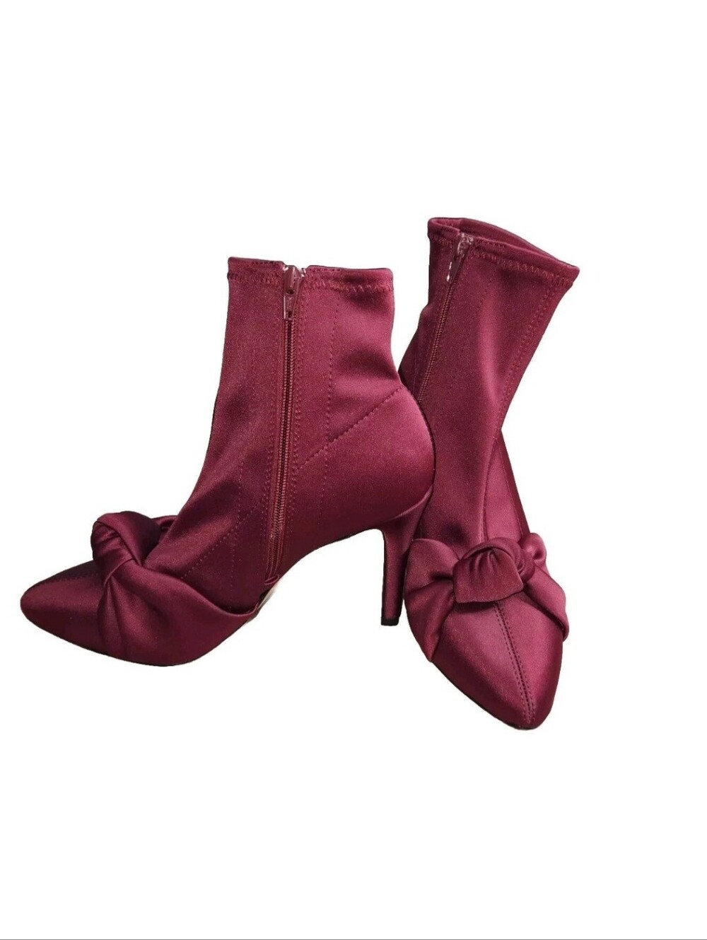 Antonio Melani Kamerin 6 M Satin Sock Boots  Red Maroon Knot Heeled Booties 74